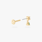 14k cz dangle flatback stud with a clear and green cz stone color:null|gold/green