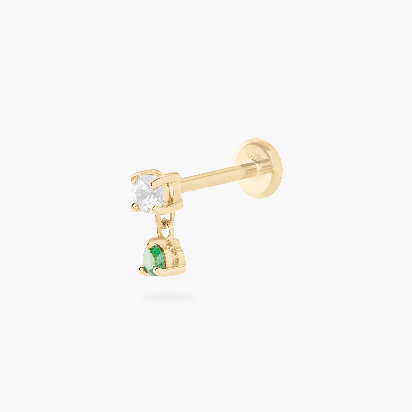 14k cz dangle flatback stud with a clear and green cz stone color:null|gold/green