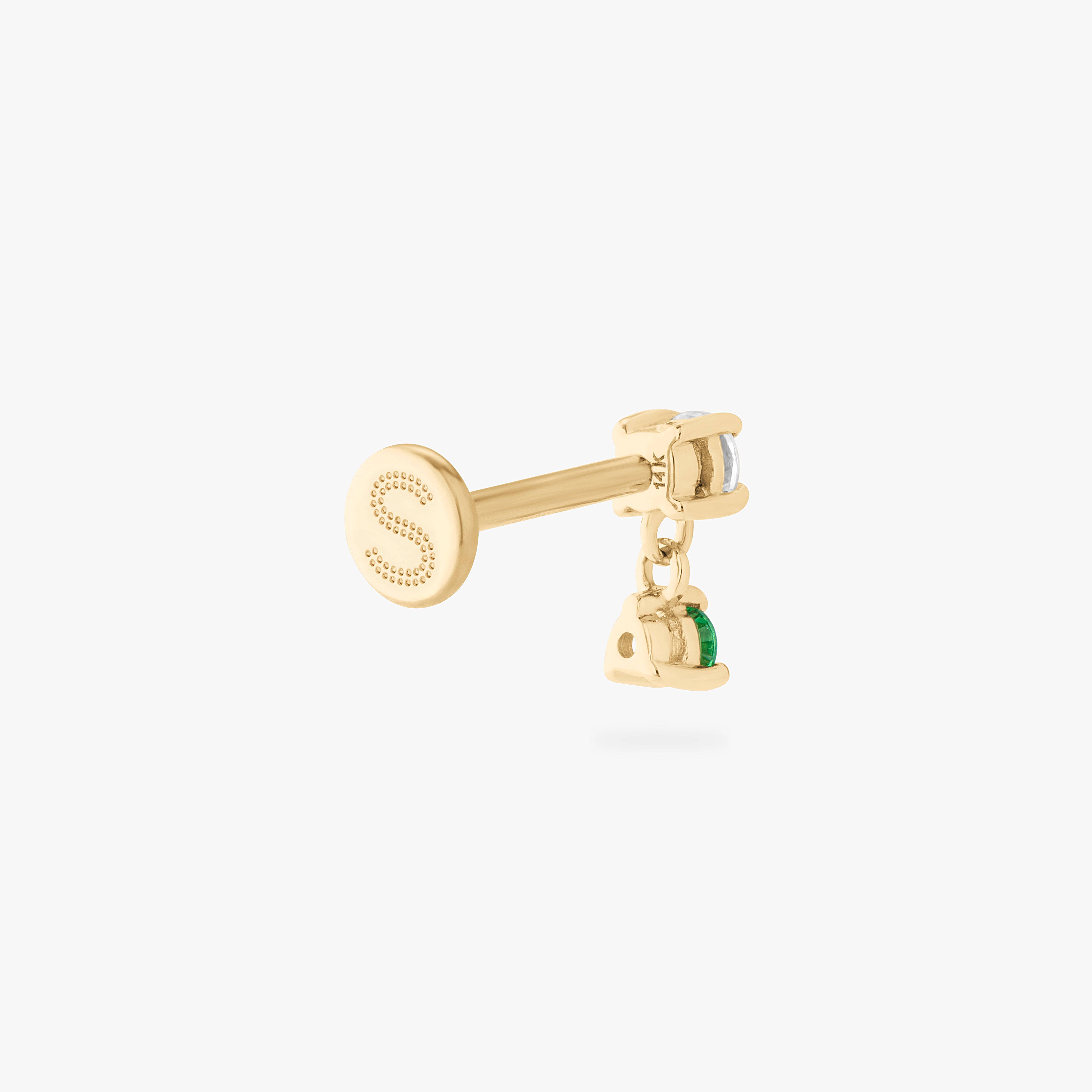 14k cz dangle flatback stud with a clear and green cz stone color:null|gold/green