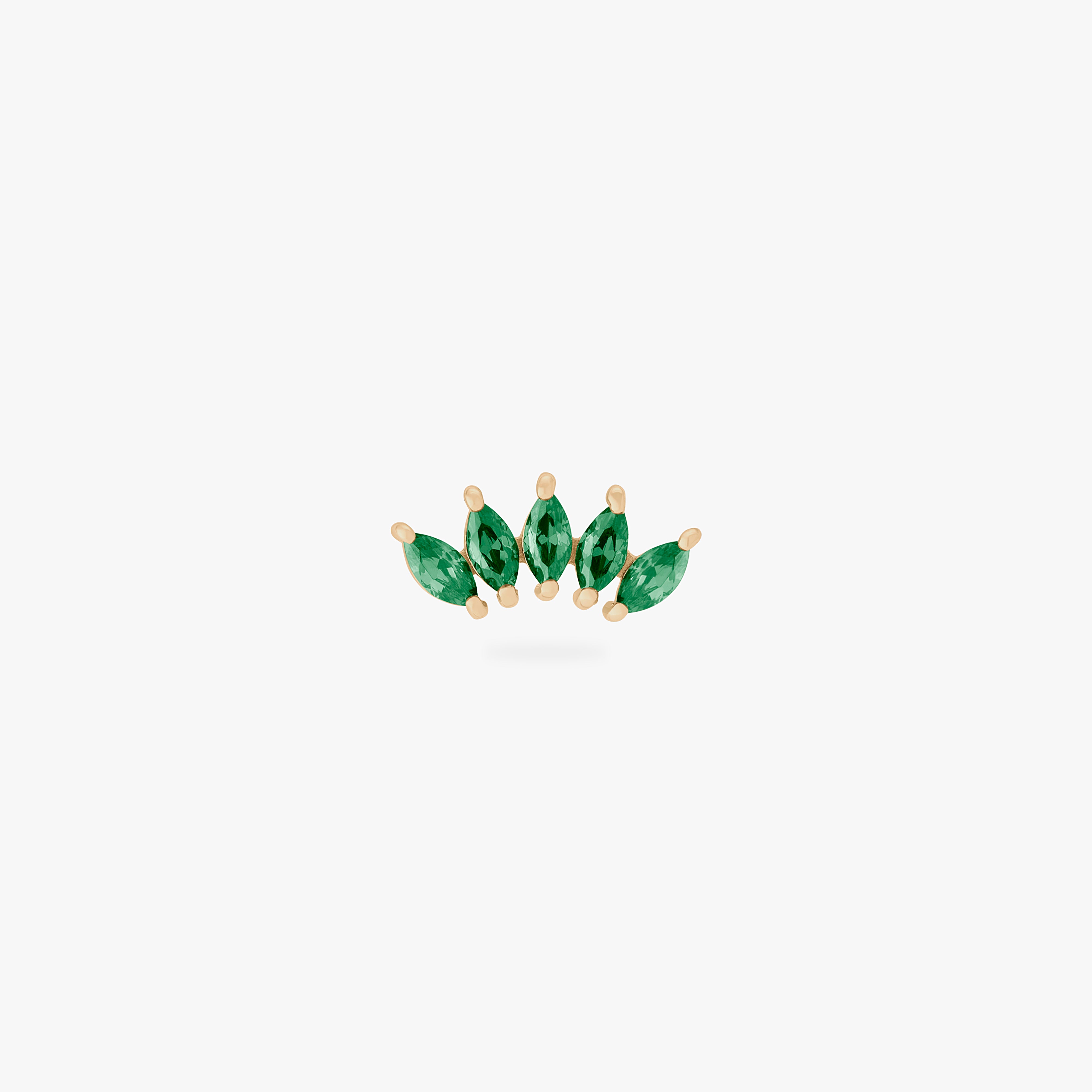 crown of 5 green marquise stones set in 14k gold for piercing color:null|gold/green