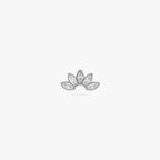 This image is a silver toned titanium flatback stud that features 5 marquise set crystal CZs in a crown shape on a white background.
