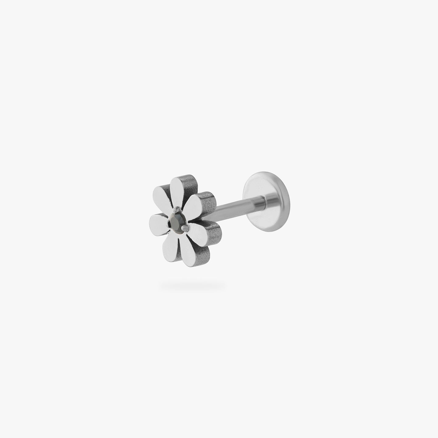 titanium cz daisy flatback stud with a mini black cz in the center color:null|silver/black