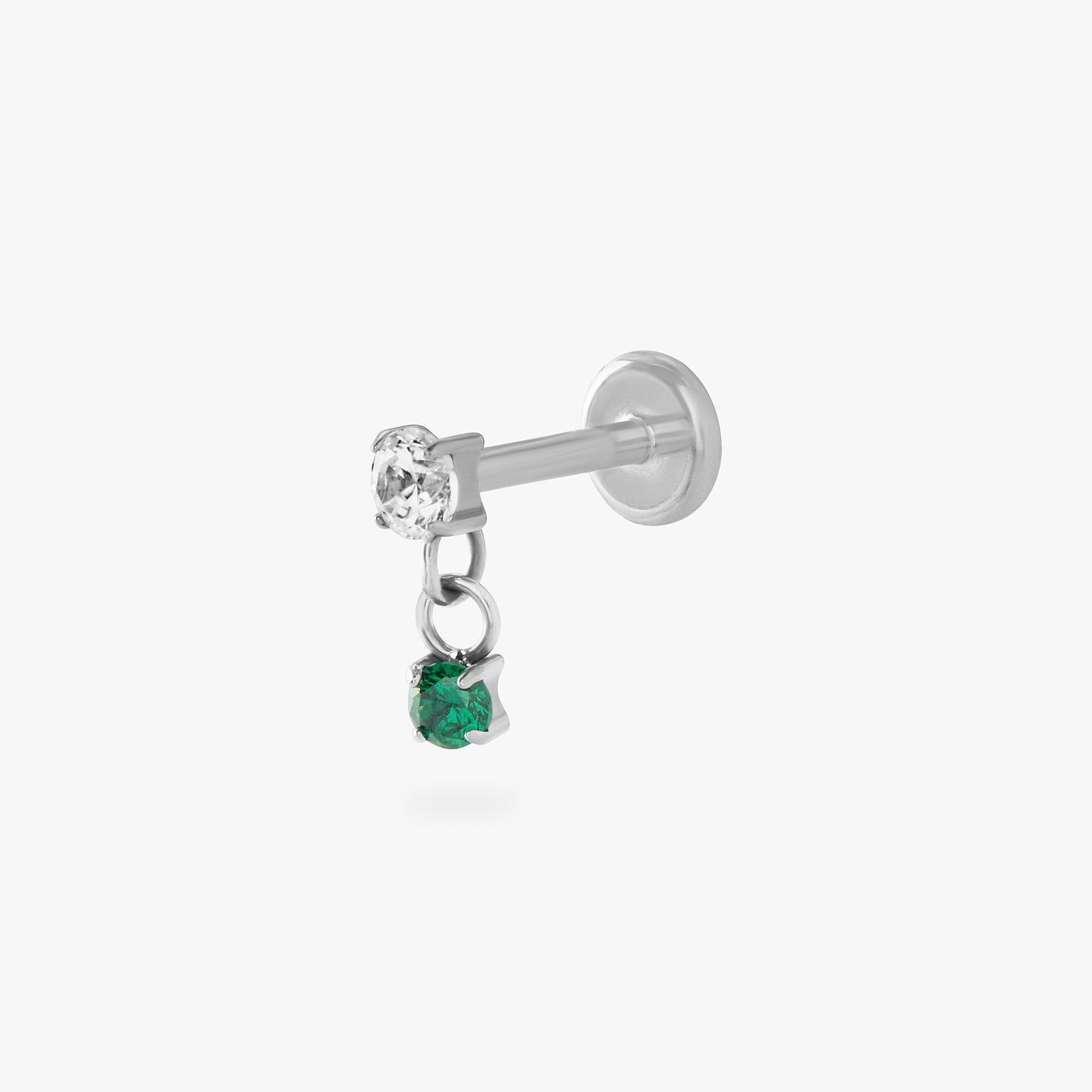 titanium cz dangle flatback with a clear and green cz stone color:null|silver/green