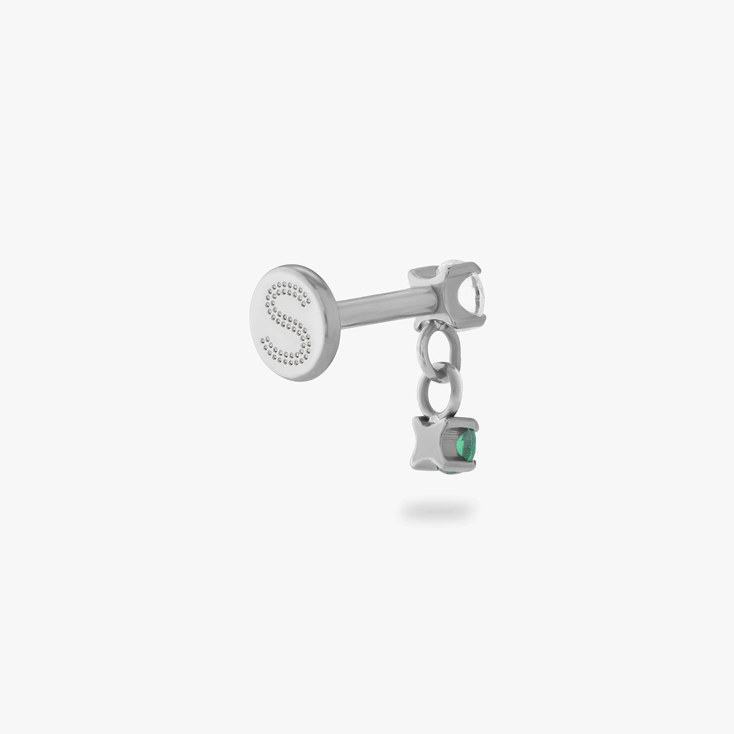 titanium cz dangle flatback with a clear and green cz stone color:null|silver/green