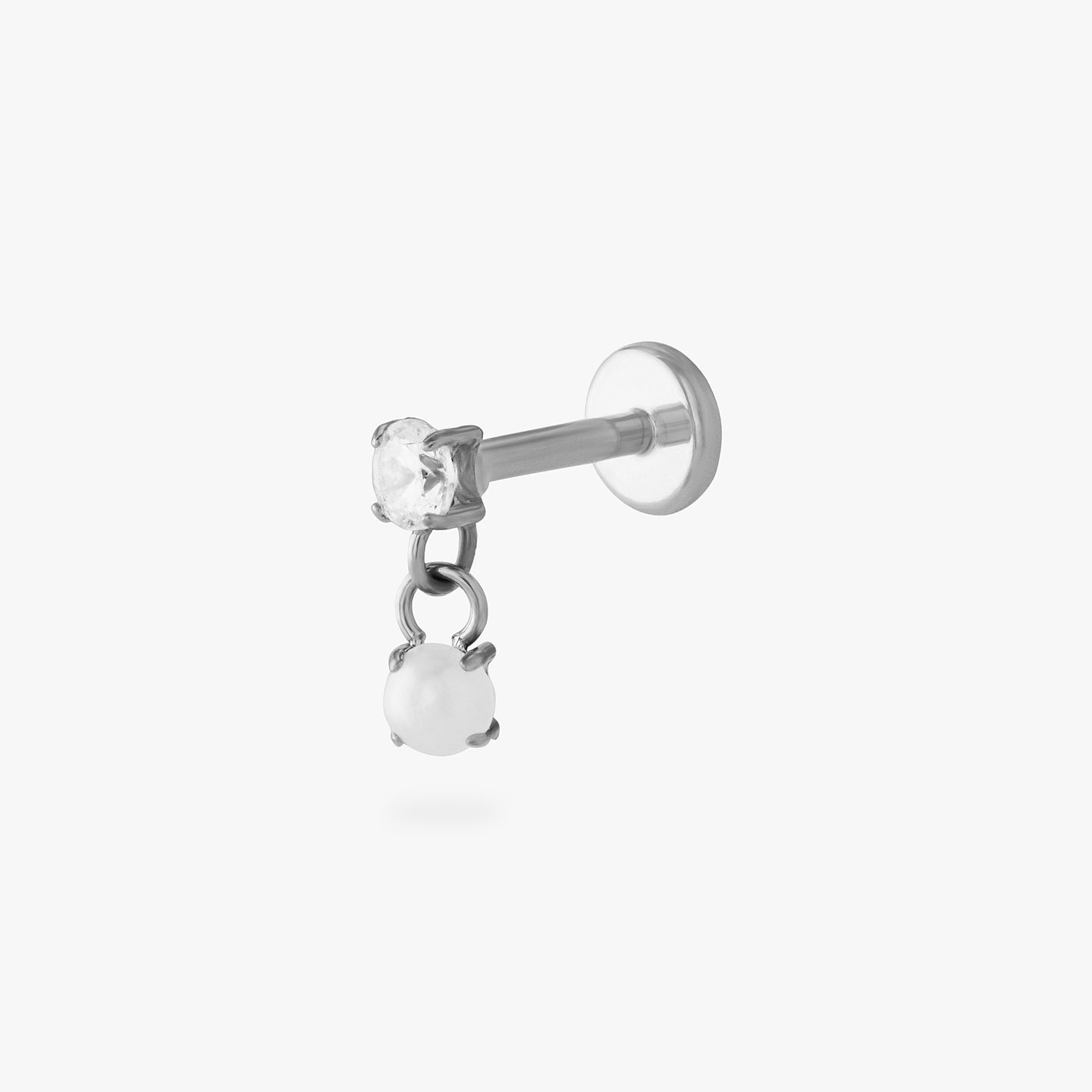 titanium cz dangle flatback with a clear cz stone and a synthetic pearl color:null|silver/pearl