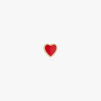 This image is a heart-shaped 14K gold flatback stud with a red enamel filling against a white background. 