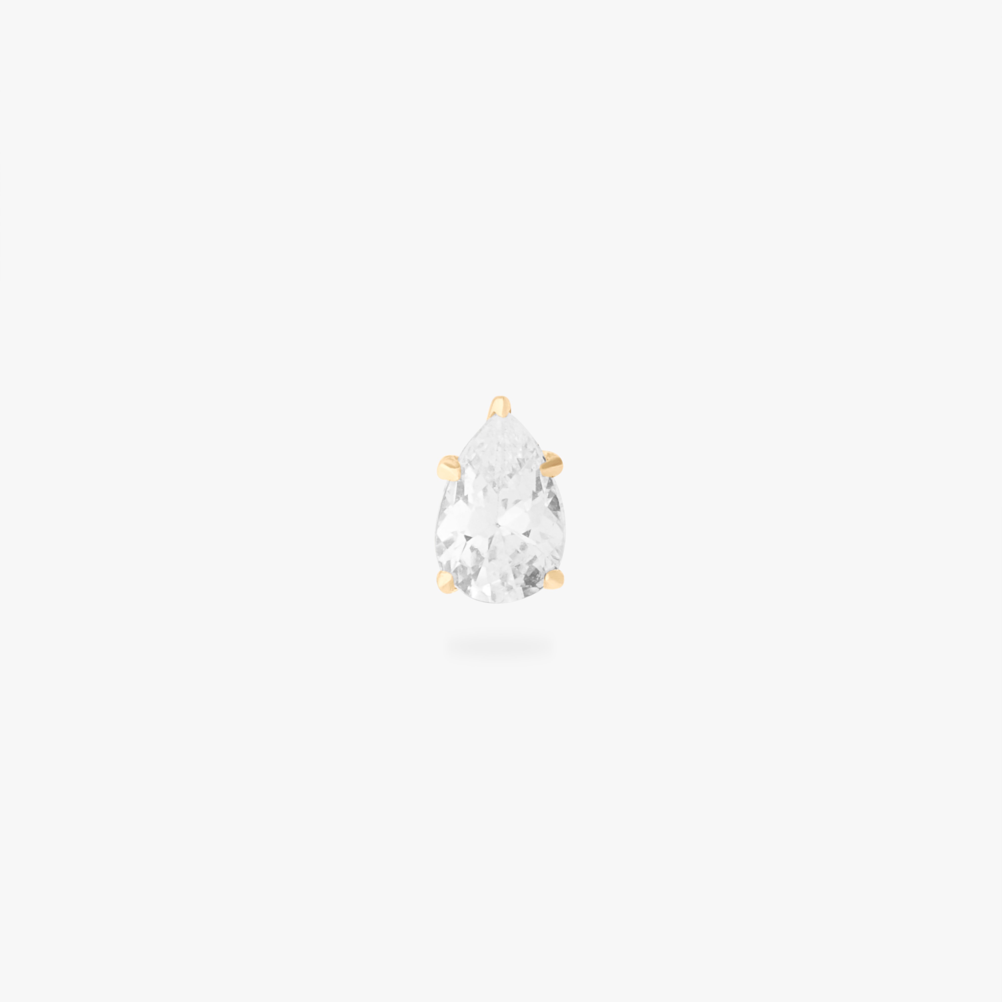 This is a 14K gold flatback stud with a pear shaped crystal cz stone. color:null|crystal