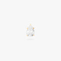 This image is a 14K gold flatback stud with a pear shaped crystal cz stone against a white background. 