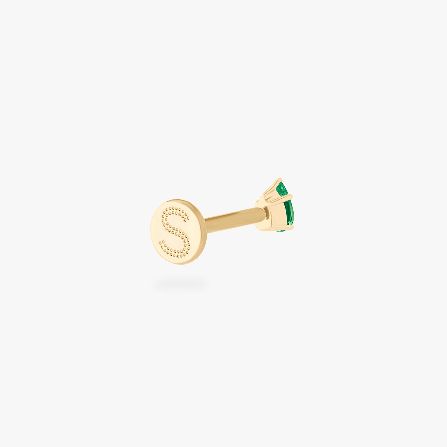 This is a 14K gold flatback stud with a pear shaped emerald cz stone. color:null|emerald