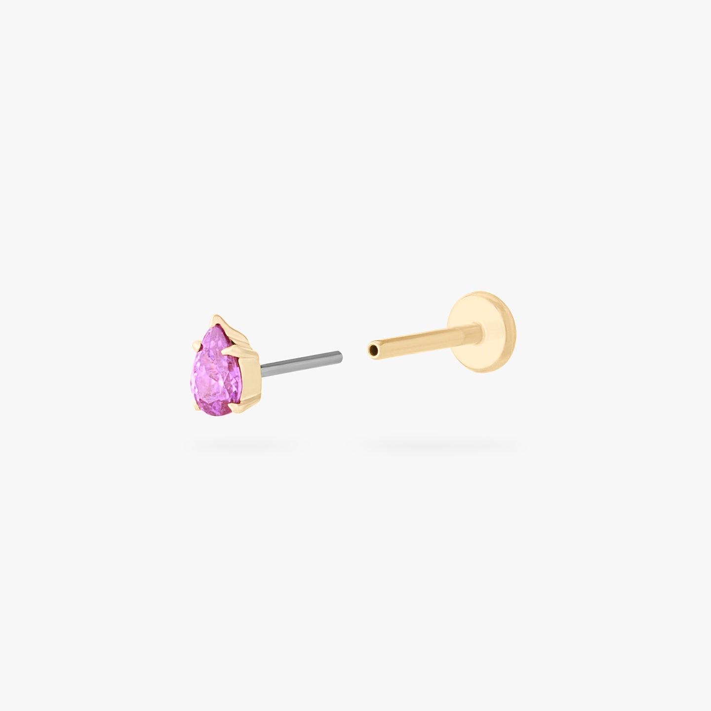 This is a 14K gold flatback stud with a pear shaped tourmaline cz stone. color:null|tourmaline