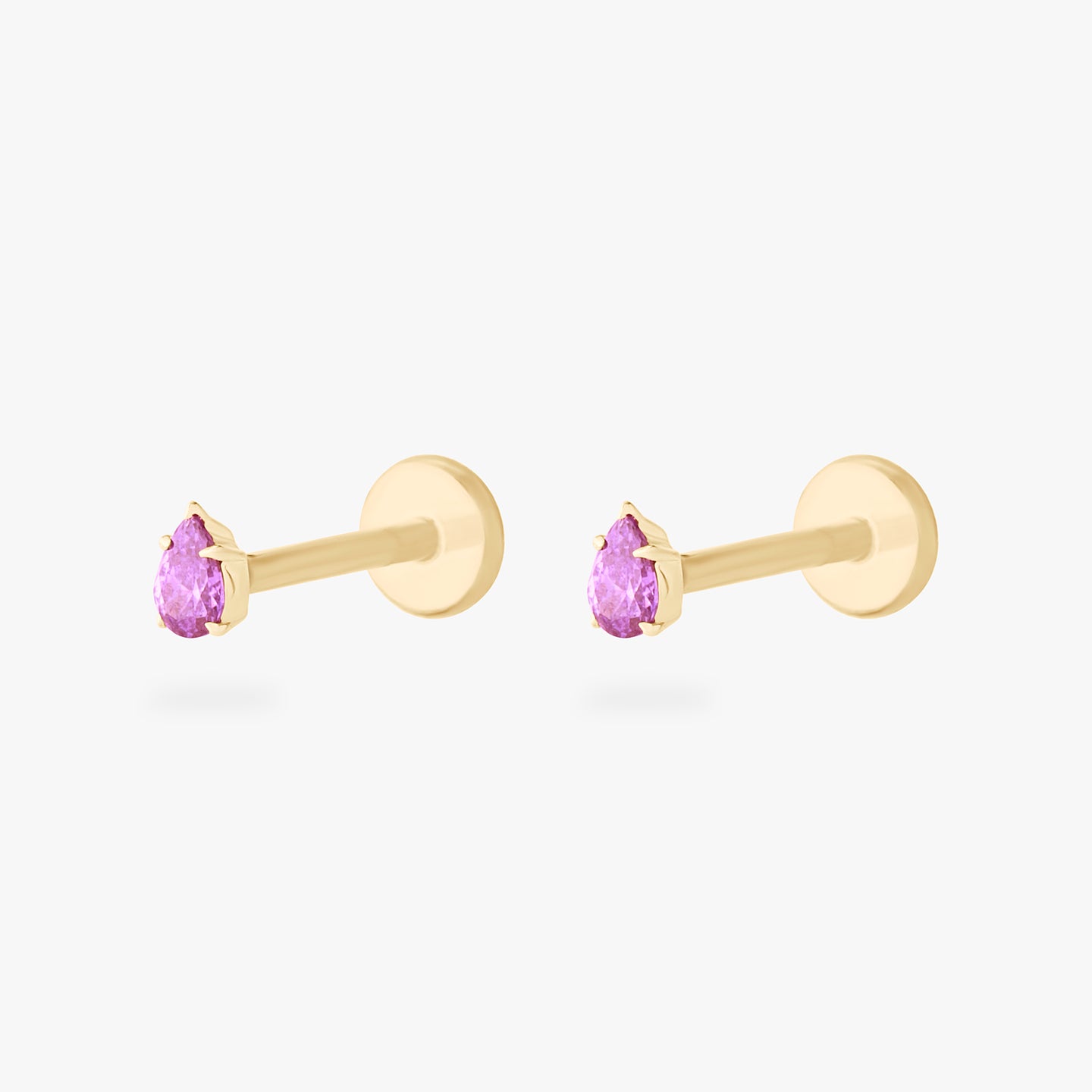 This is a pair of 14K gold flatback studs with pear shaped tourmaline cz stones. [pair] color:null|tourmaline