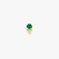 This image is a 14K gold flatback stud that features a larger green CZ stone stacked over a smaller crystal CZ stone against a white background.