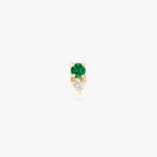 This image is a 14K gold flatback stud that features a larger green CZ stone stacked over a smaller crystal CZ stone against a white background.