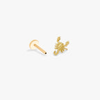 This image shows the side view of the golden titanium scorpion flatback separated from labret