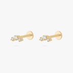 Pair of gold micro cluster flatbacks with 3 small stones