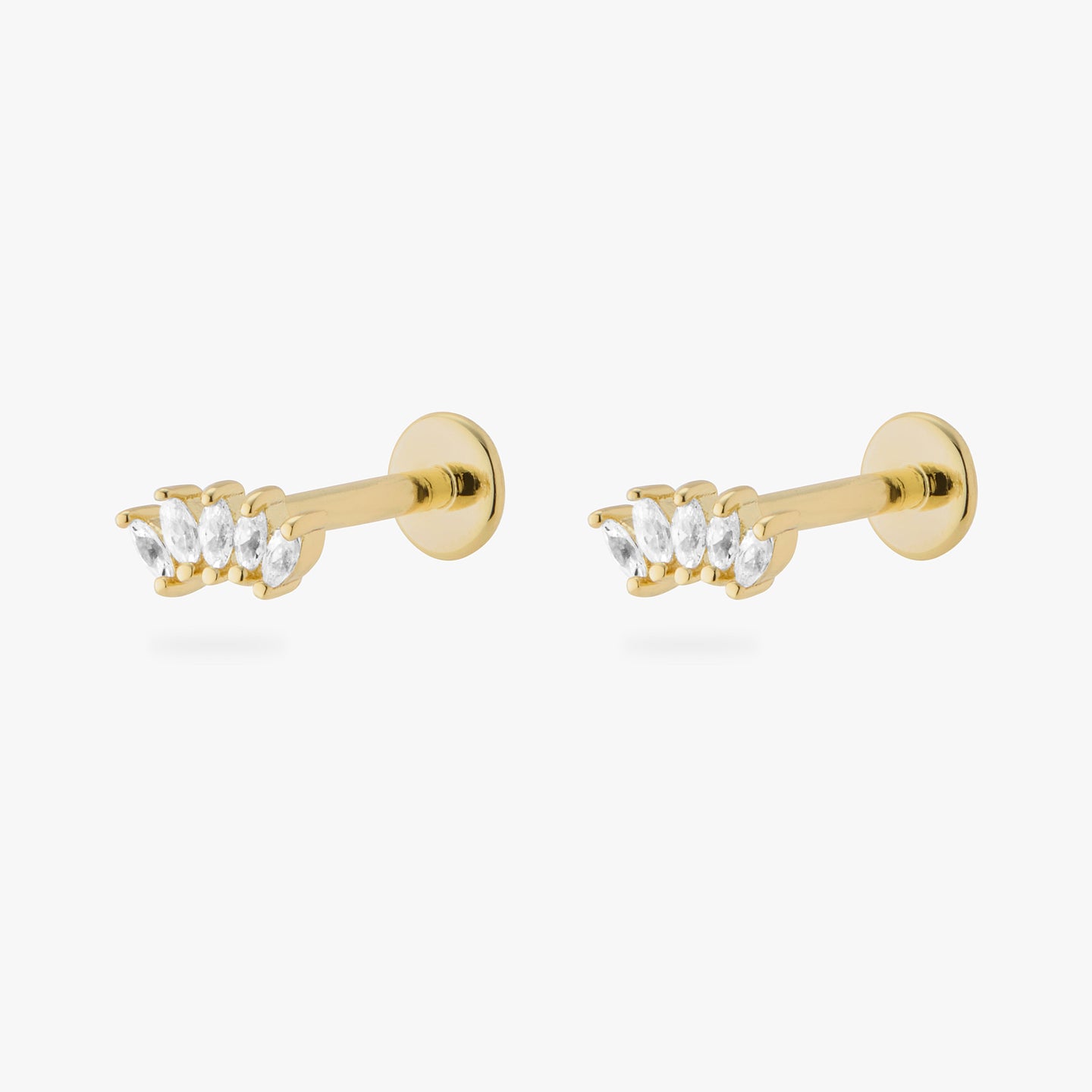 a pair of gold flatback studs with a small crown-shape of clear marquise studs [pair] color:null|gold/clear|6mm / gold/clear|8mm / gold/clear|10mm / gold/clear|6mm / gold|8mm / gold|10mm / gold