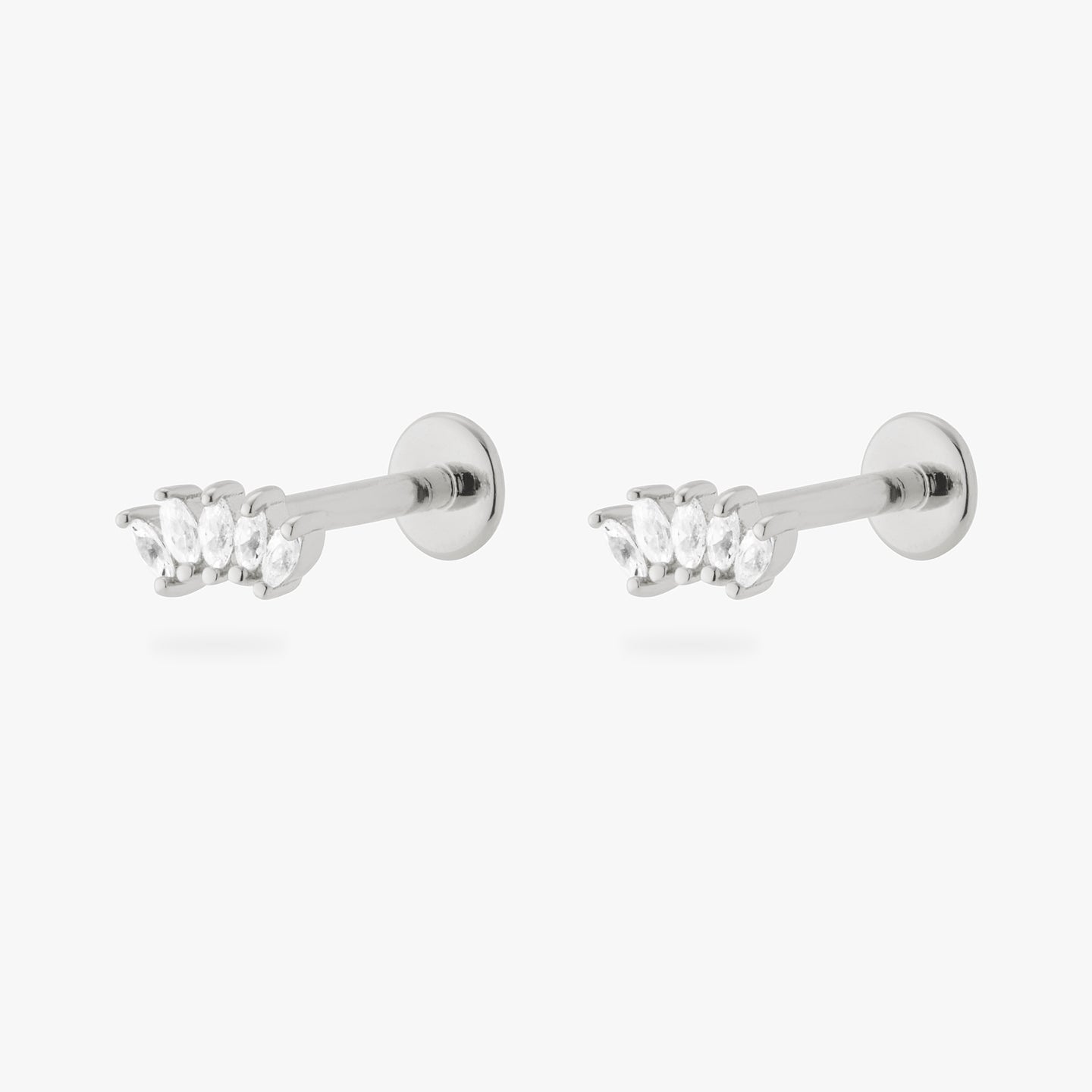 a pair of silver flatback studs with small crown-shape of clear marquise studs [pair] color:null|silver/clear