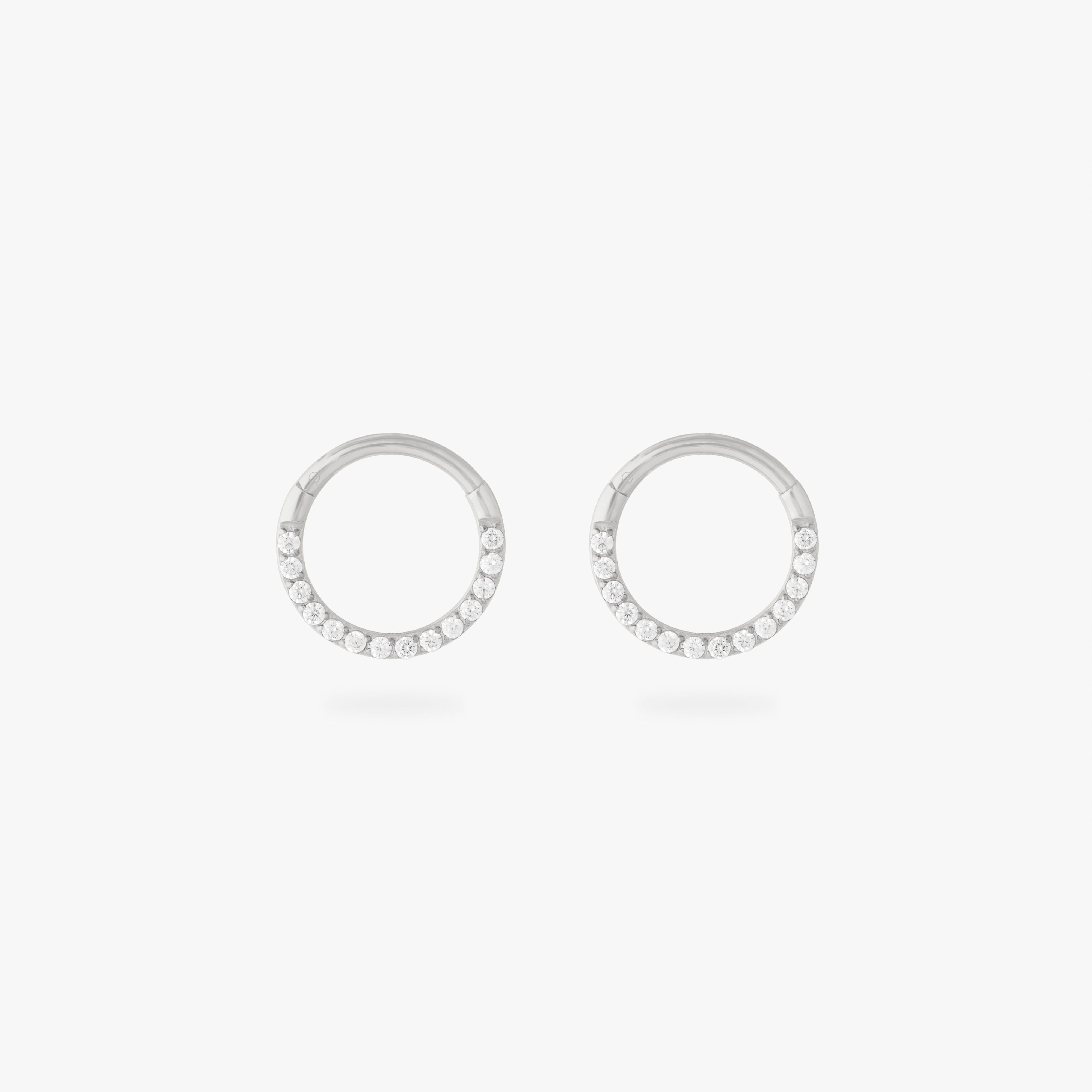 8mm seamless front set pave clicker in silver [pair] color:null|silver