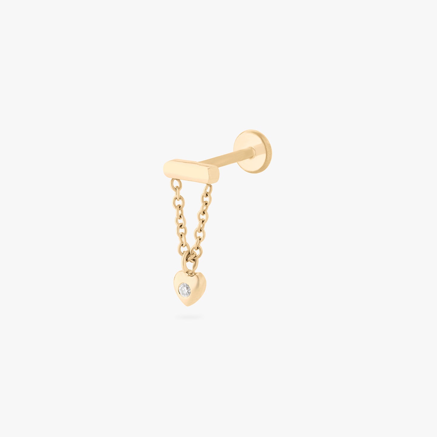 14k flatback stud with a bar and charm heart with natural diamonds color:null|gold/clear