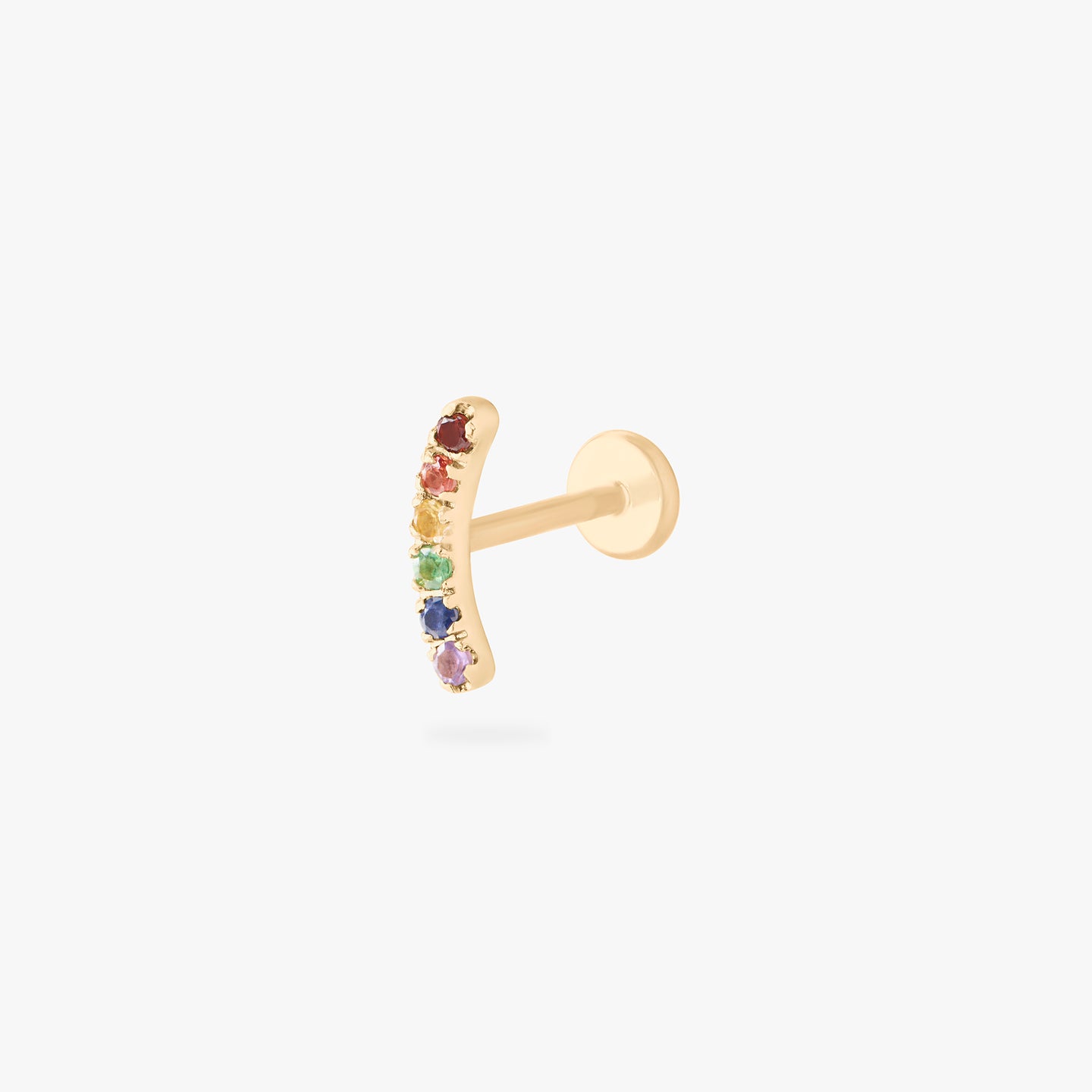 14k gold rainbow bar flatback with natural rainbow colored stones color:null|gold/multi