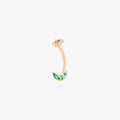 This is an image of a barbell that is shaped like a cz flower with pink cz petals and a green cz stem. color:null|gold/pink