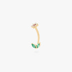 This is an image of a barbell that is shaped like a cz flower with pink cz petals and a green cz stem. color:null|gold/pink