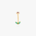 This is an image of a barbell that is shaped like a cz flower with pink cz petals and a green cz stem. color:null|gold/pink