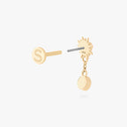 This is an image of a 14k gold flatback that is shaped as a twinkle star with a clear cz and clear cz bezel dangling from it. color:null|14k gold/clear