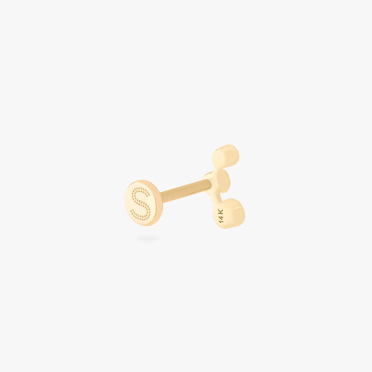 This is an image of a 14k gold flatback stud with 3 clear cz bezels in a cluster shape. color:null|14k gold/clear