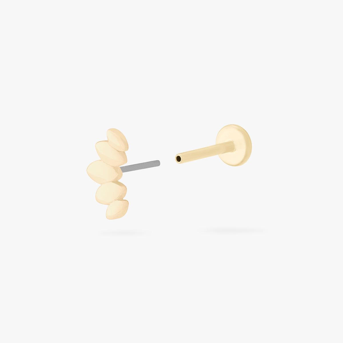 This is an image of a 14k gold flatback stud that is a solid gold crown marquise shape. color:null|14k gold