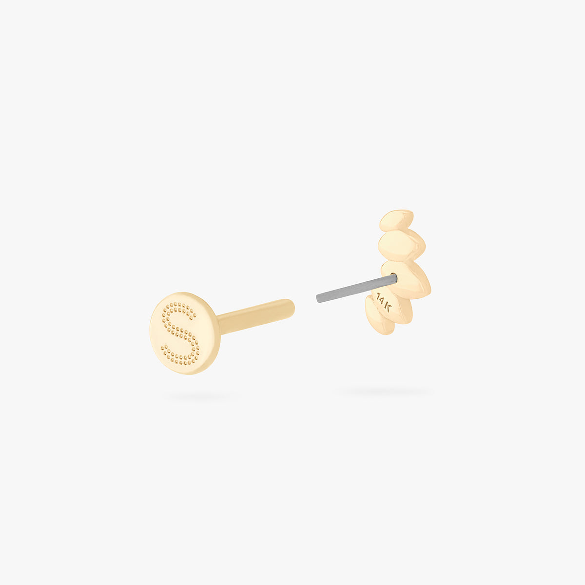 This is an image of a 14k gold flatback stud that is a solid gold crown marquise shape. color:null|14k gold