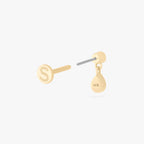 This is an image of a 14k gold flatback with a pear-shaped, bezel set clear cz stone dangling from another pear-shaped, bezel set clear cz stone. color:null|14k gold/clear
