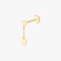 This is an image of a 14k gold flatback that is heart shaped with a gold shaped heart dangling from it. color:null|14k gold/clear