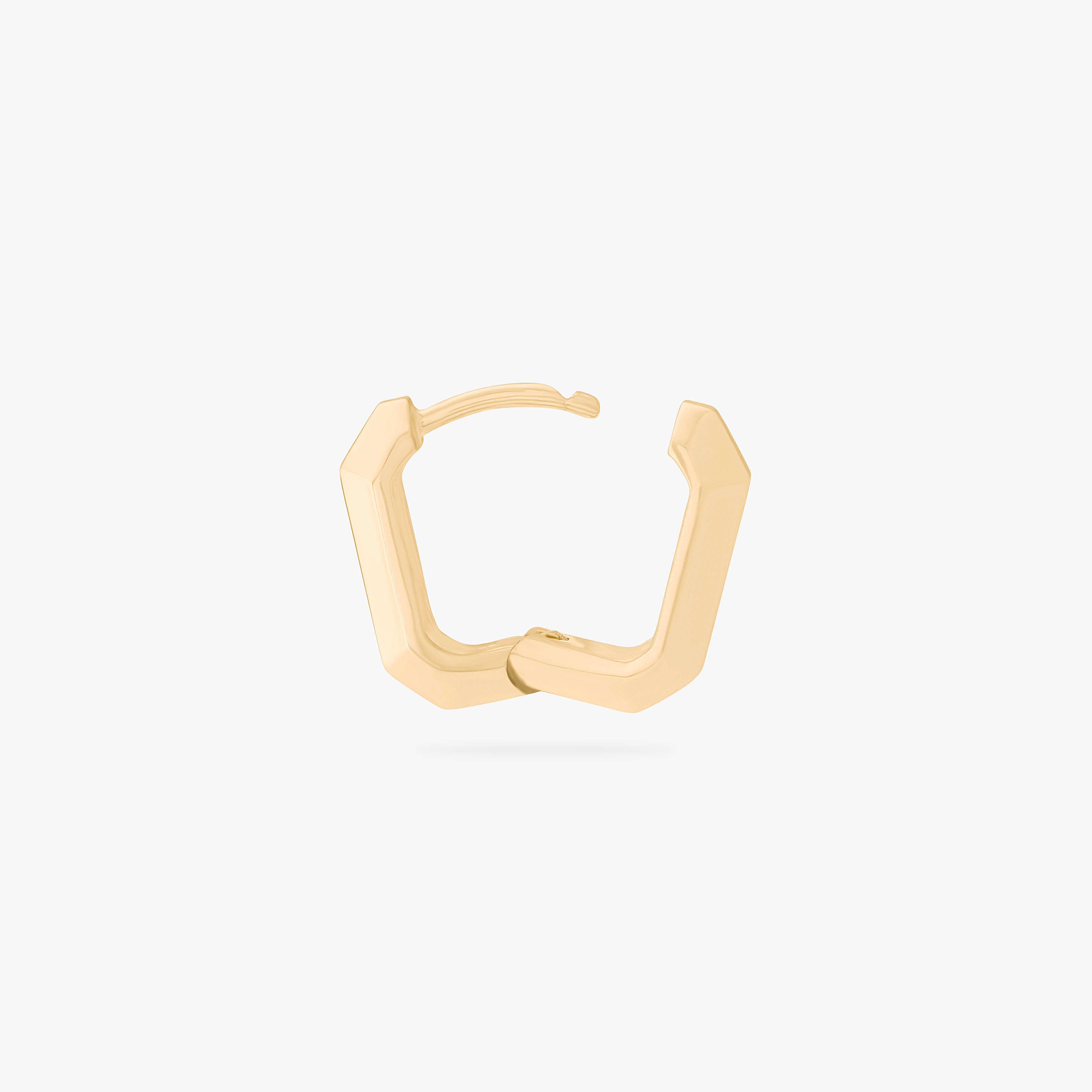 This is an image of a gold toned huggie that is square shaped. color:null|gold