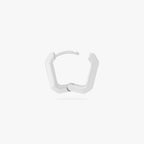 This is an image of a silver toned huggie that is square shaped. color:null|silver