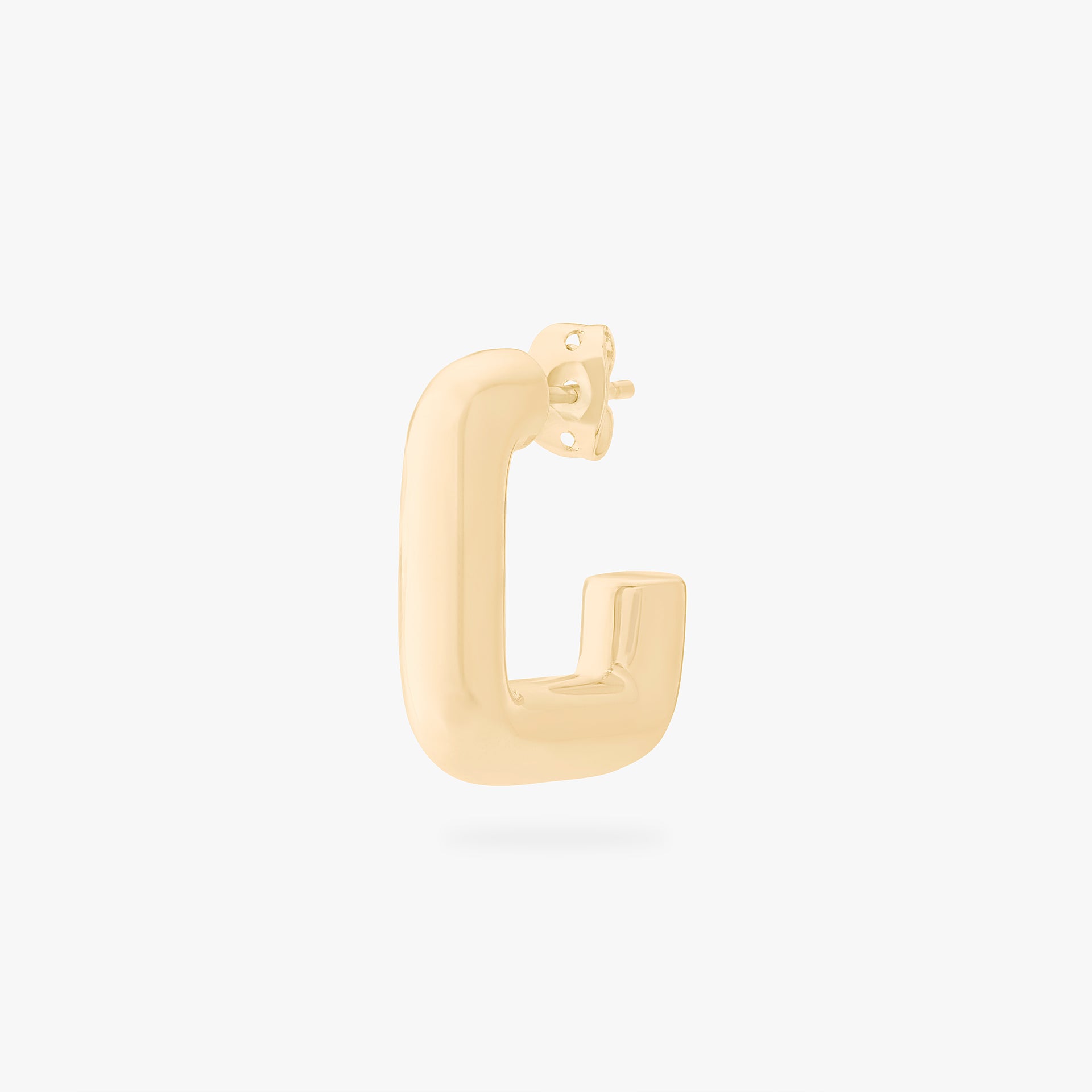 This is an image of a gold toned square hoop with a butterfly back. - Main view