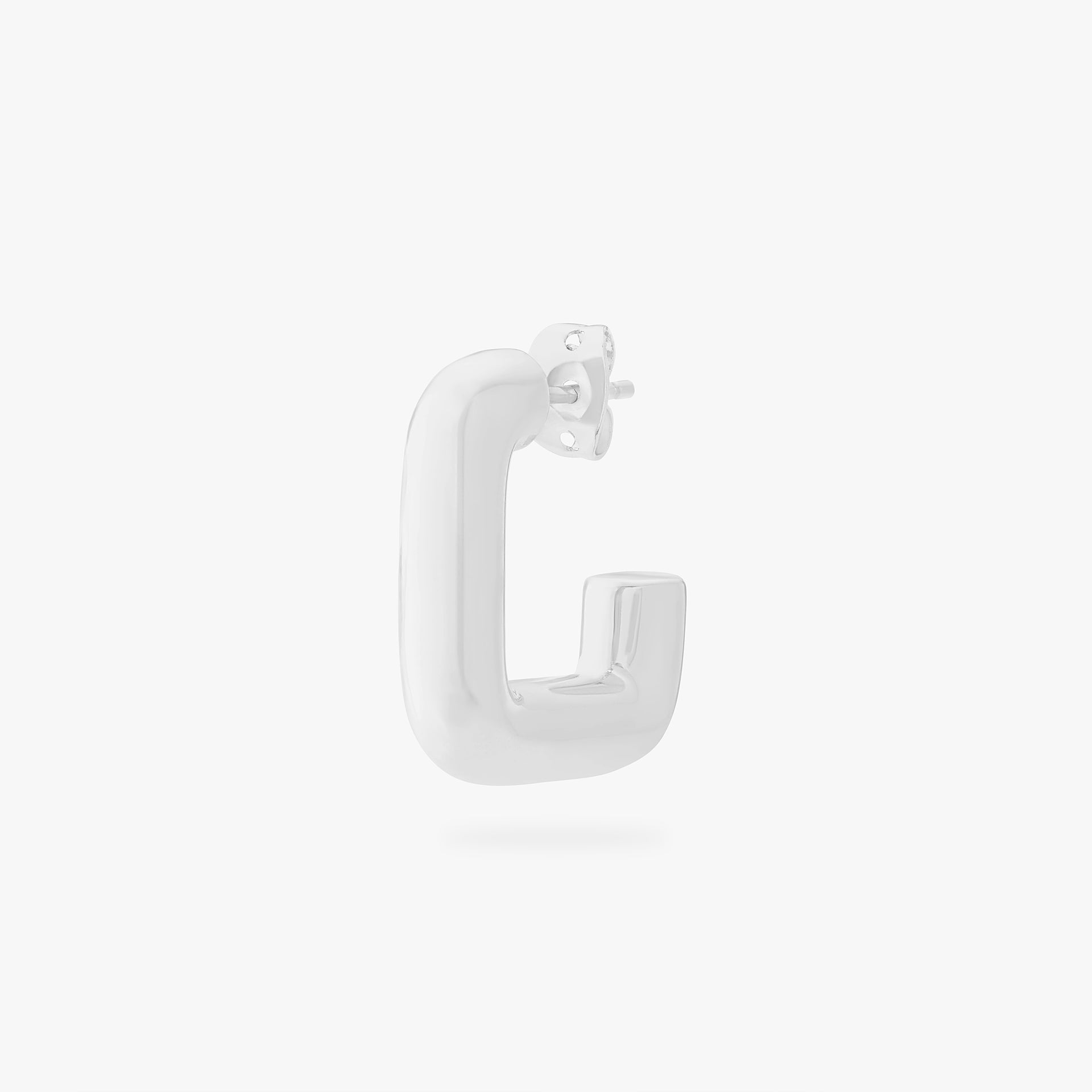 This is an image of a silver toned square hoop with a butterfly back. - Main view