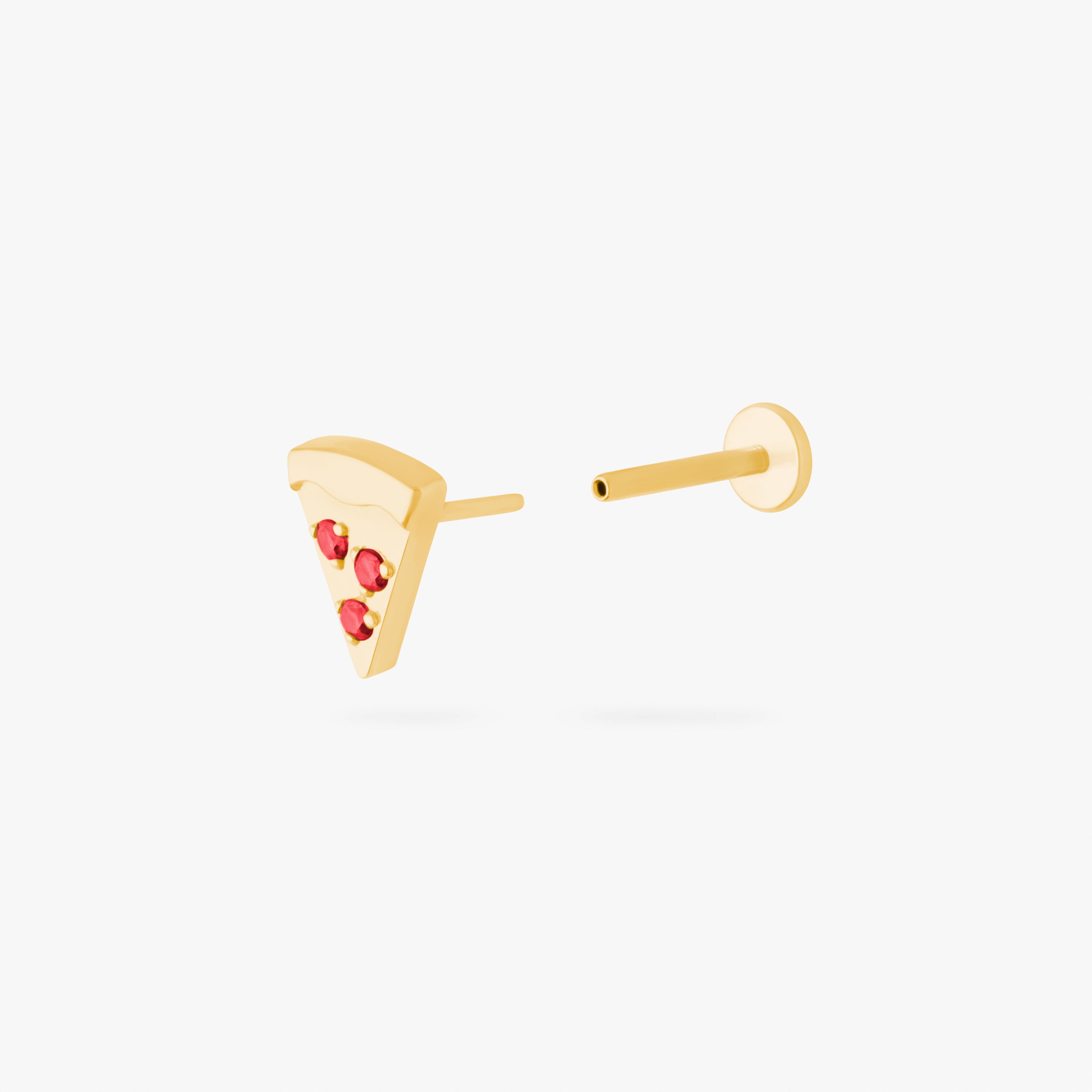 pizza flatback stud with red stone accents in gold open color:null|gold