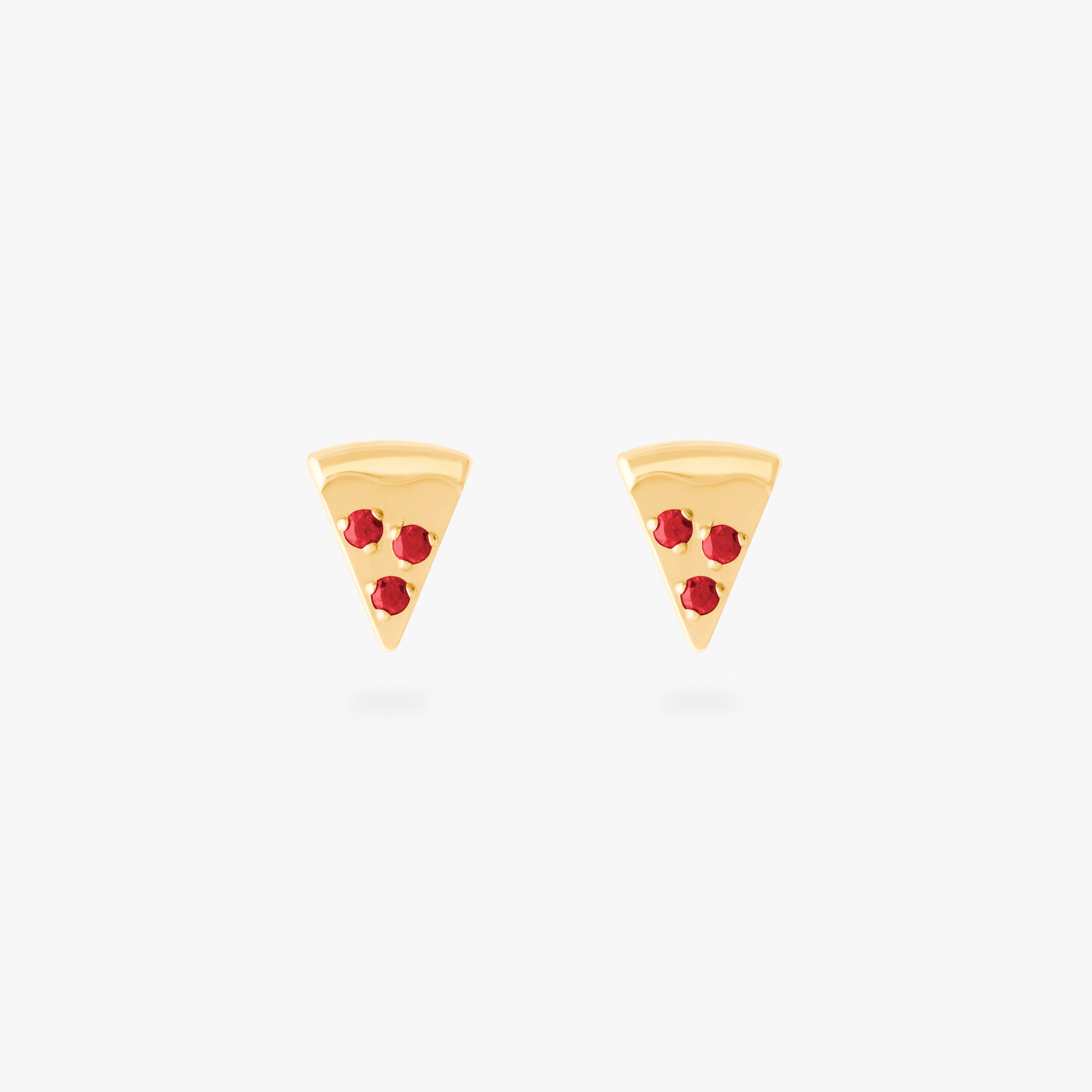 pair of pizza flatback studs with red stone accents in gold [pair] color:null|gold