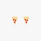 pair of pizza flatback studs with red stone accents in gold [pair] color:null|gold