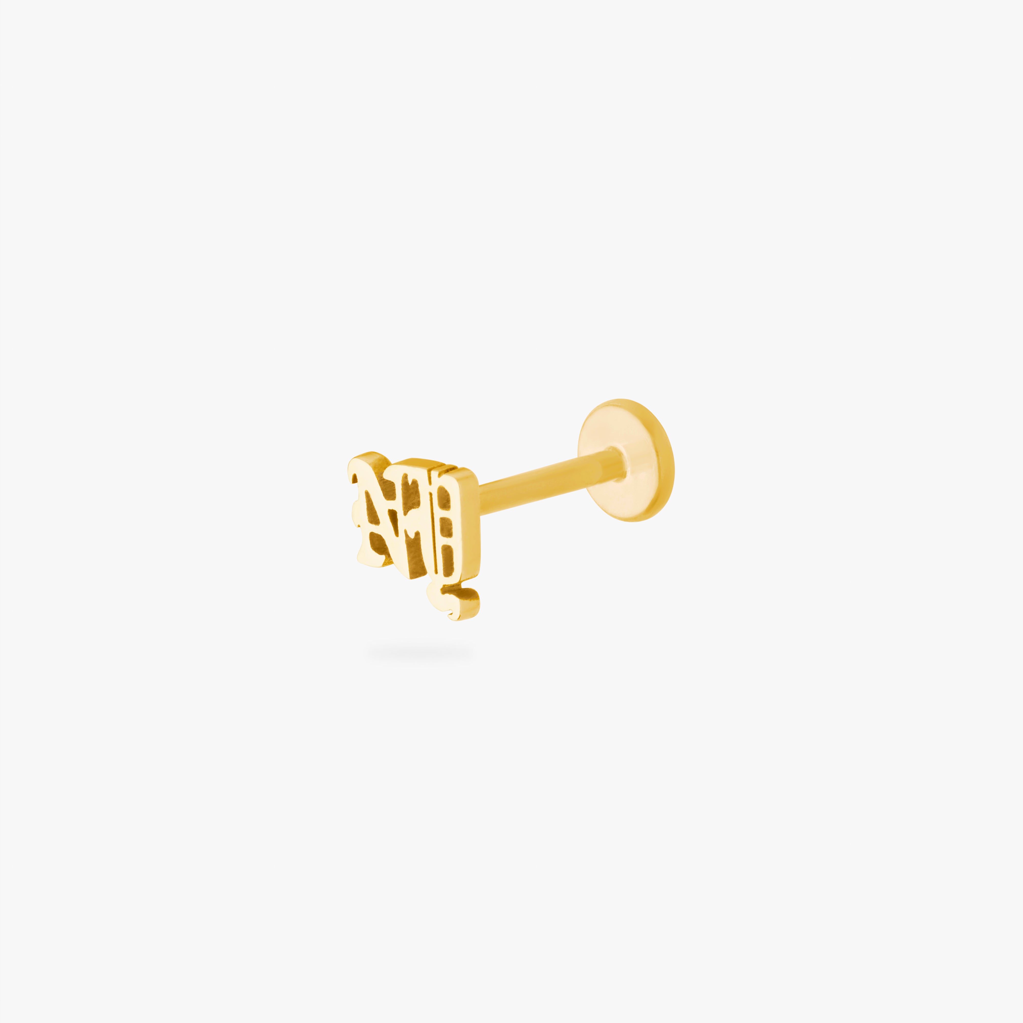 flatback stud that spells NY in gothic font in gold color:null|gold