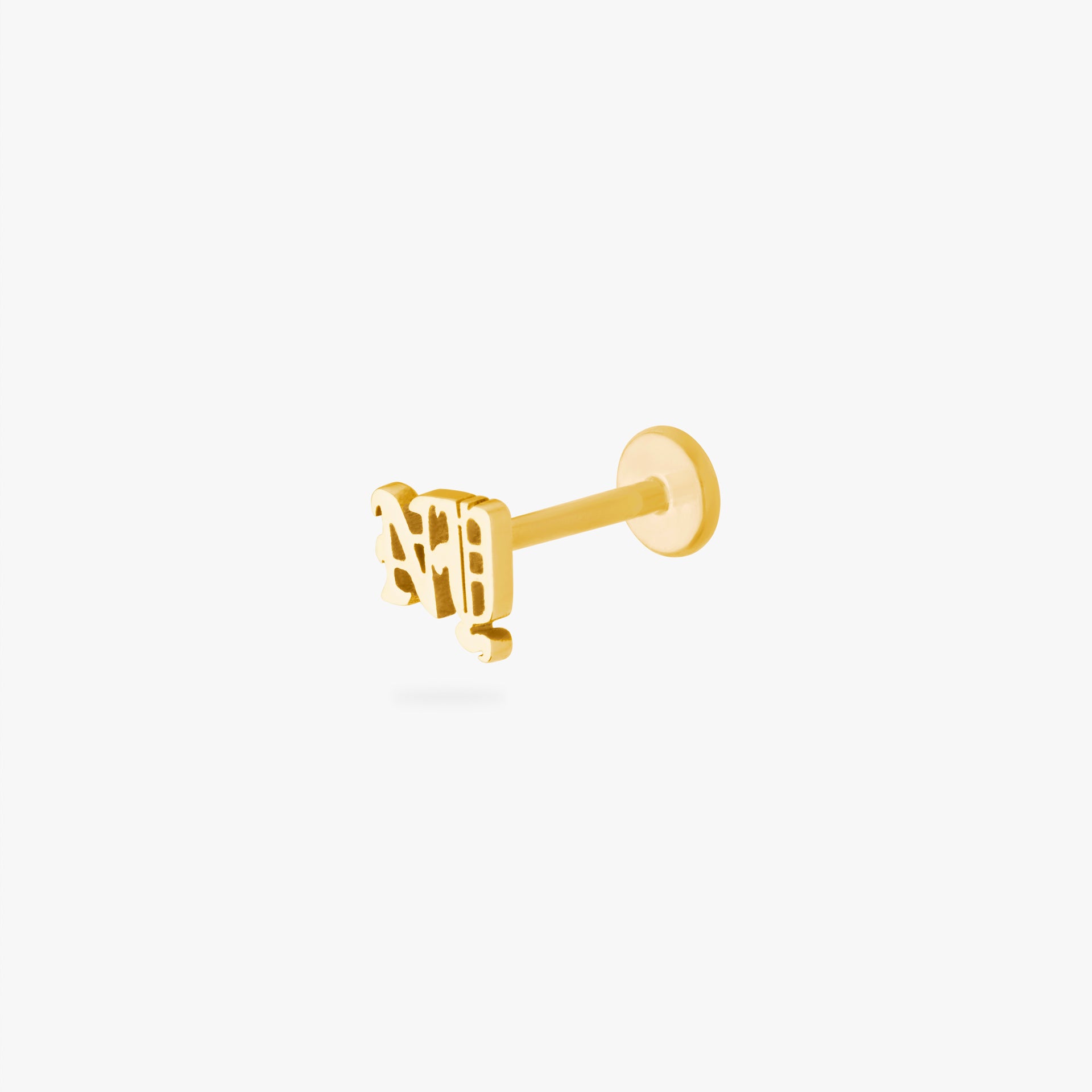 flatback stud that spells NY in gothic font in gold color:null|gold