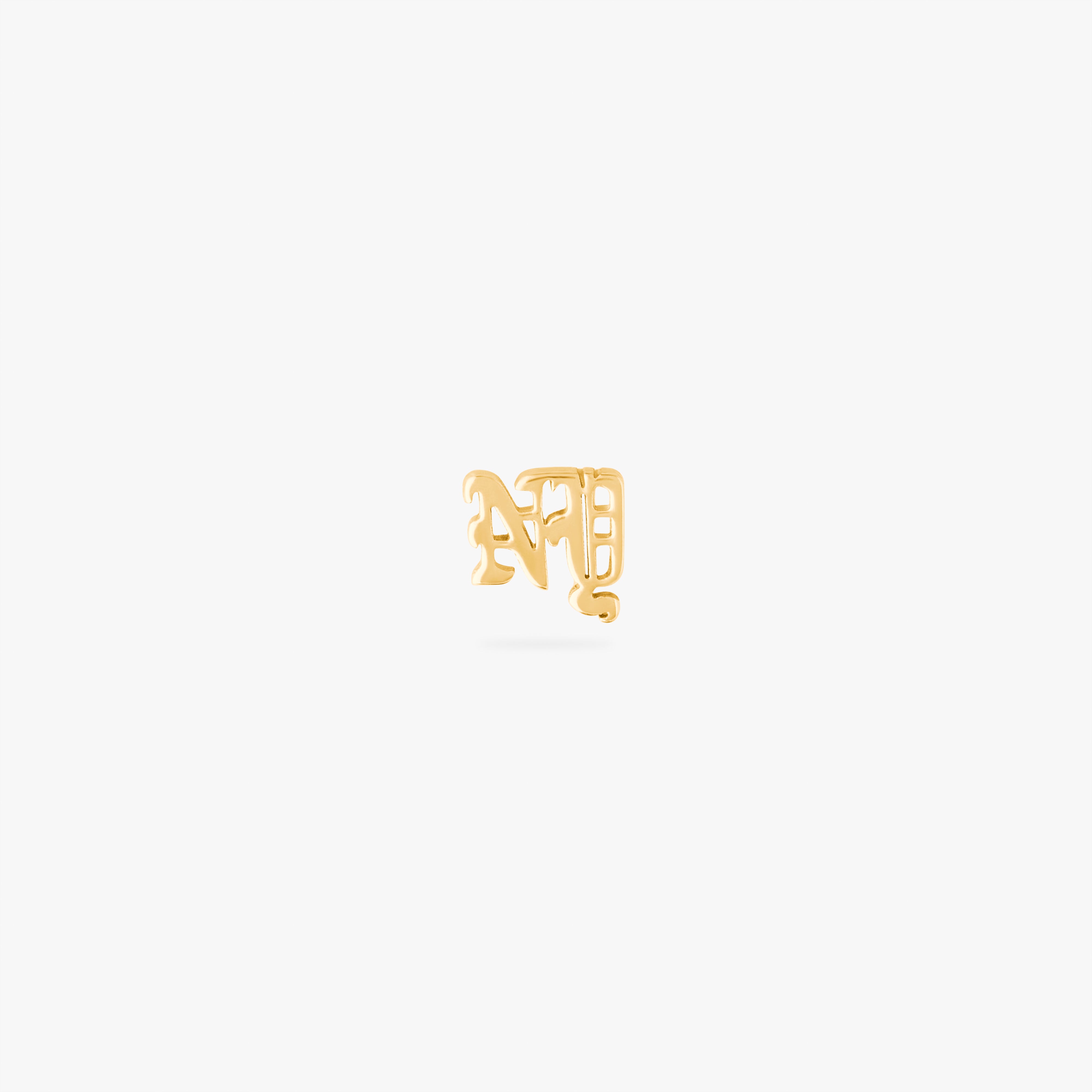 flatback stud that spells NY in gothic font in gold color:null|gold