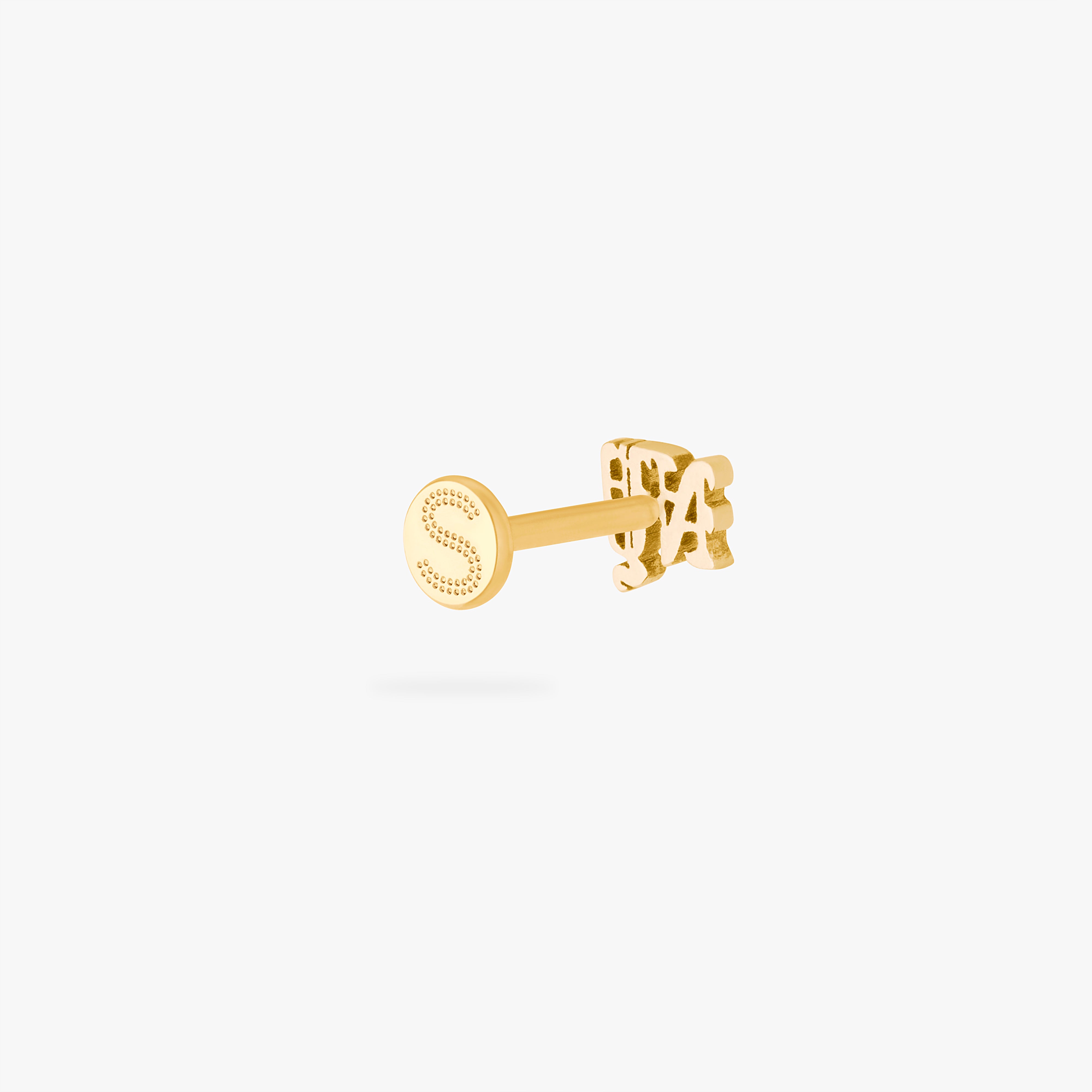 flatback stud that spells NY in gothic font in gold from the back color:null|gold