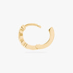 Gold hoop earring side view with open clasp