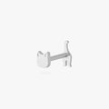 This is an image of a silver toned titanium flatback stud that is shaped like a cat. This flatback top has a kitten face, and the flatback post has the rear end of the kitten. 