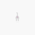 This is an image of a silver toned titanium flatback stud that is shaped like a cat. This flatback post is shaped to resemble a rear end of the kitten, featuring a pink CZ gemstone on the post backing.