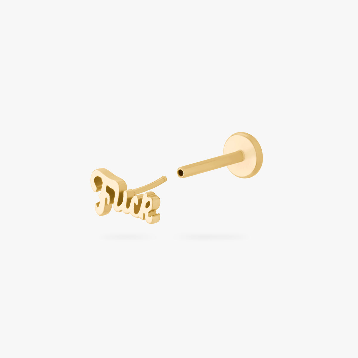 Gold stud earring on a white background showing earring top