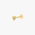 This is an image of a gold-toned titanium flatback stud in the shape of a heart with a twinkle shaped star within it, and a crystal CZ within that. 