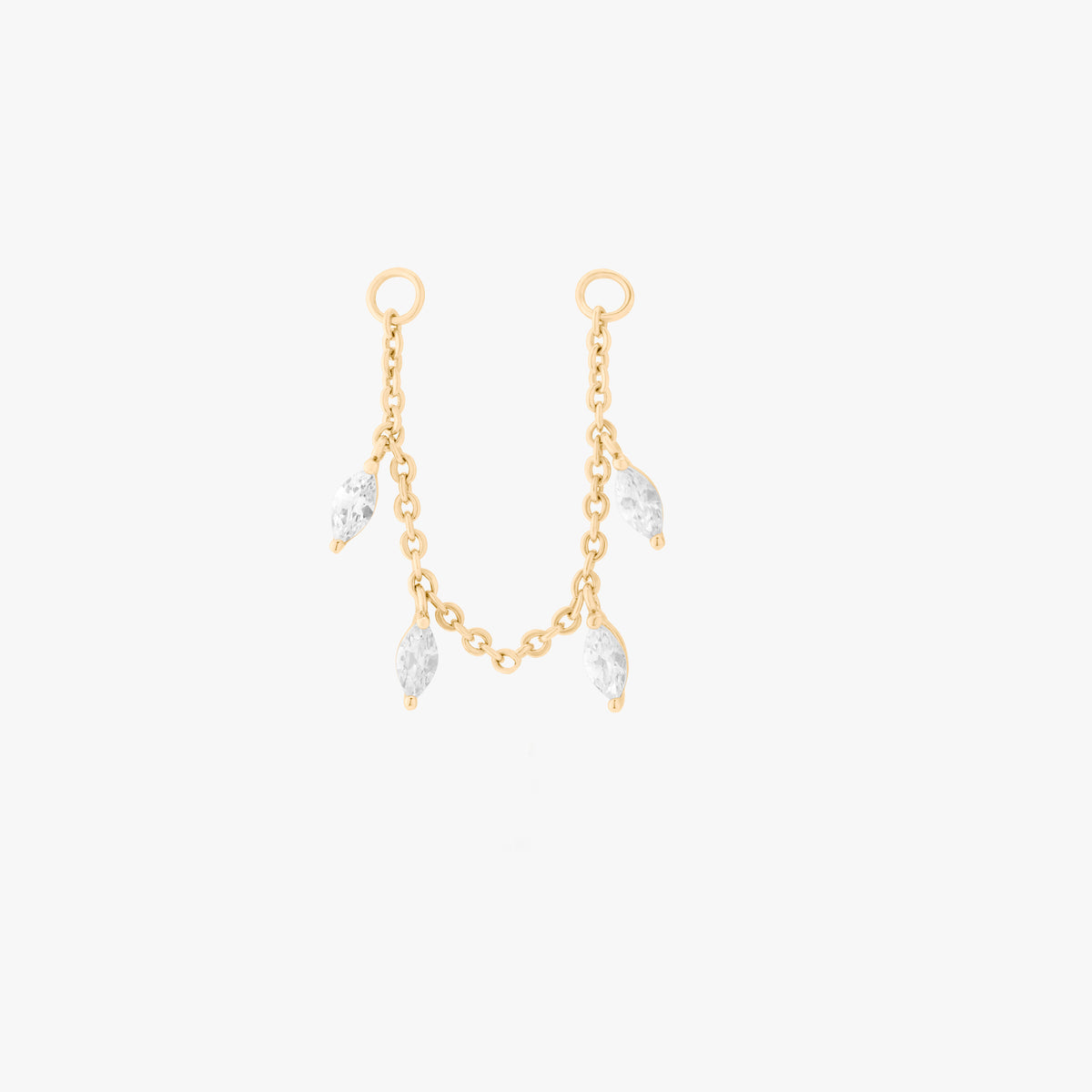 Gold connector chain that can be used to connect 2 earrings with 4 small cz marquise dangles hanging from the chain